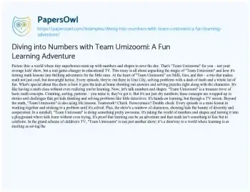 Essay on Diving into Numbers with Team Umizoomi: a Fun Learning Adventure