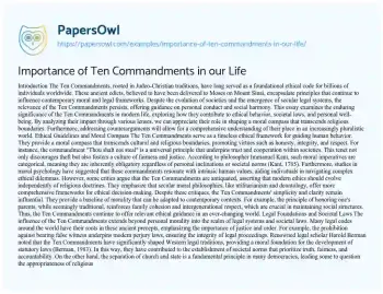 Essay on Importance of Ten Commandments in our Life