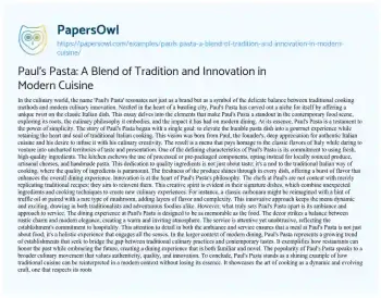 Essay on Paul’s Pasta: a Blend of Tradition and Innovation in Modern Cuisine