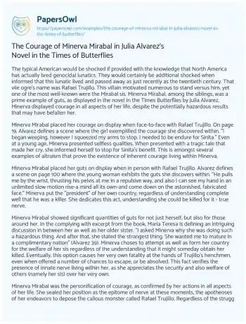 Essay on The Courage of Minerva Mirabal in Julia Alvarez’s Novel in the Times of Butterflies