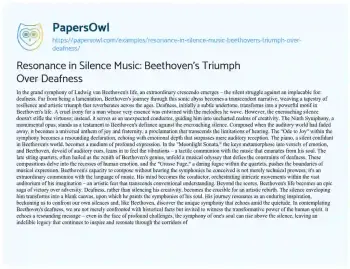 Essay on Resonance in Silence Music: Beethoven’s Triumph over Deafness