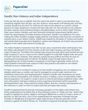 Essay on Gandhi, Non-Violence and Indian Independence