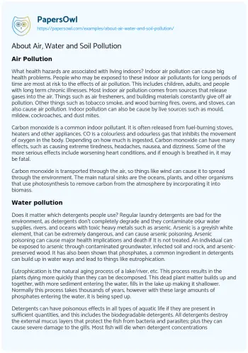 Essay on About Air, Water and Soil Pollution