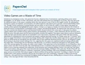 Essay on Video Games are a Waste of Time