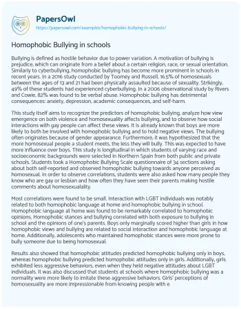 Essay on Homophobic Bullying in Schools