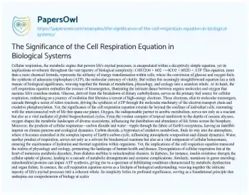 Essay on The Significance of the Cell Respiration Equation in Biological Systems