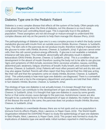 Essay on Diabetes Type One in the Pediatric Patient