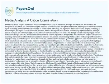 Essay on Media Analysis: a Critical Examination