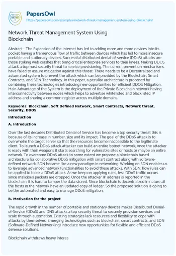 Essay on Network Threat Management System Using Blockchain