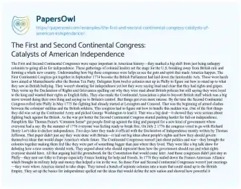 Essay on The First and Second Continental Congress: Catalysts of American Independence