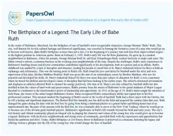 Essay on The Birthplace of a Legend: the Early Life of Babe Ruth