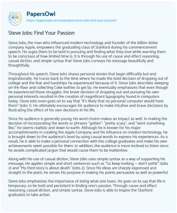 Essay on Steve Jobs: Find your Passion