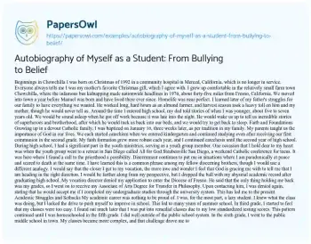 Essay on Autobiography of myself as a Student: from Bullying to Belief