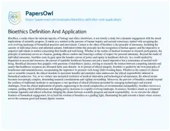 Essay on Bioethics Definition and Application