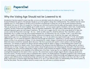 Essay on Why the Voting Age should not be Lowered to 16