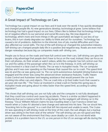 Essay on A Great Impact of Technology on Cars