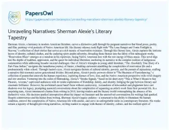 Essay on Unraveling Narratives: Sherman Alexie’s Literary Tapestry