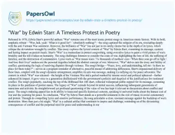 Essay on “War” by Edwin Starr: a Timeless Protest in Poetry