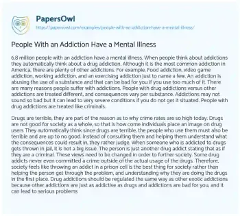 Essay on People with an Addiction have a Mental Illness