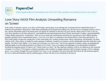 Essay on Love Story (1970) Film Analysis: Unraveling Romance on Screen