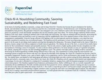 Essay on Chick-fil-A: Nourishing Community, Savoring Sustainability, and Redefining Fast Food