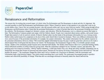 Essay on Renaissance and Reformation