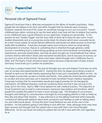 Essay on Personal Life of Sigmund Freud