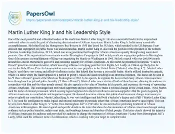 Essay on Martin Luther King Jr and his Leadership Style