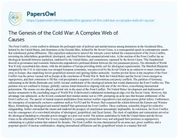 Essay on The Genesis of the Cold War: a Complex Web of Causes