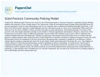 Essay on 103rd Precinct: Community Policing Model