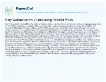 Essay on Mary Wollstonecraft: Championing Feminist Praxis