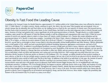 Essay on Obesity is Fast Food the Leading Cause