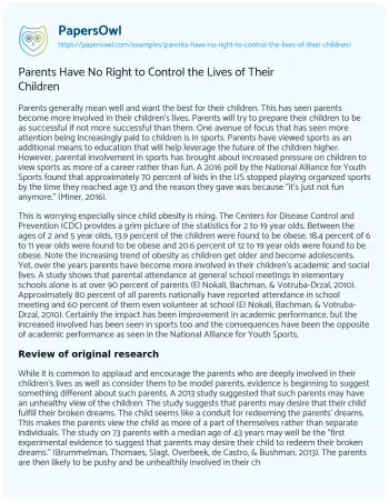 Essay on Parents have no Right to Control the Lives of their Children