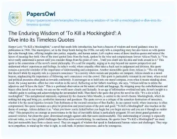 Essay on The Enduring Wisdom of ‘To Kill a Mockingbird’: a Dive into its Timeless Quotes