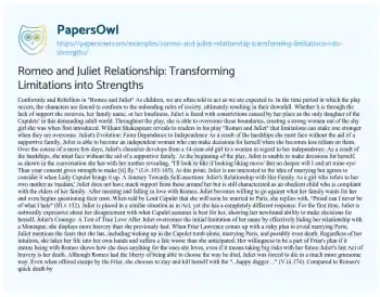 Essay on Romeo and Juliet Relationship: Transforming Limitations into Strengths