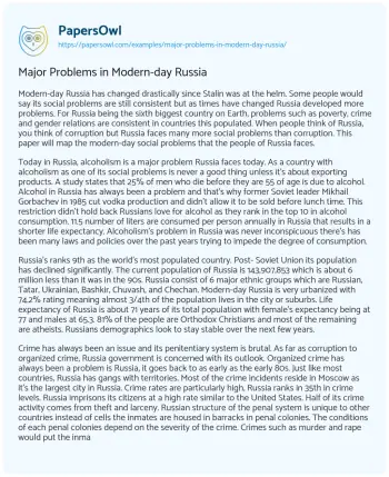 Essay on Major Problems in Modern-day Russia