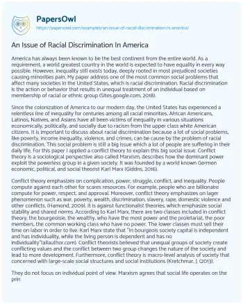 Essay on An Issue of Racial Discrimination in America