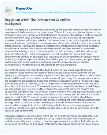 Essay on Regulation Within the Development of Artificial Intelligence