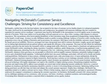 Essay on Navigating McDonald’s Customer Service Challenges: Striving for Consistency and Excellence