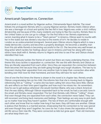 Essay on Americanah Separtion Vs. Connection