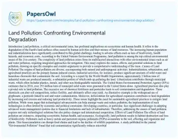 Essay on Land Pollution: Confronting Environmental Degradation