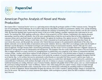 Essay on American Psycho: Analysis of Novel and Movie Production