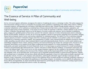 Essay on The Essence of Service: a Pillar of Community and Well-being