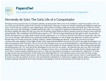 Essay on Hernando De Soto: the Early Life of a Conquistador