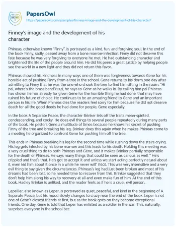 Essay on Finney’s Image and the Development of his Character