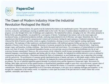 Essay on The Dawn of Modern Industry: how the Industrial Revolution Reshaped the World