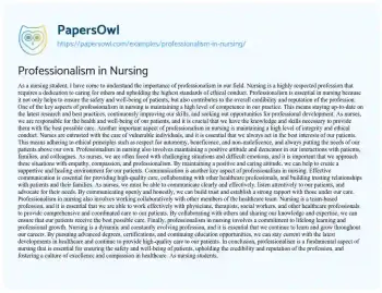 Essay on Professionalism in Nursing