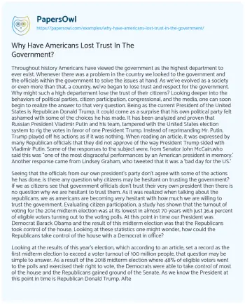 Essay on Why have Americans Lost Trust in the Government?