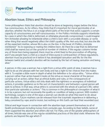 Essay on Abortion Issue, Ethics and Philosophy