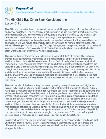 Essay on The Girl Child has Often been Considered the Lesser Child